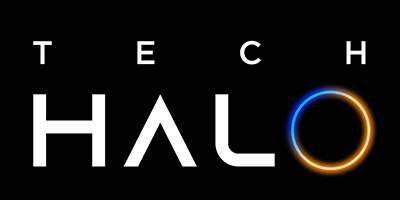 Tech Halo logo with glowing blue-orange ring
