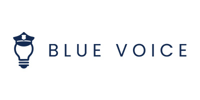 Blue Voice logo featuring police hat lightbulb