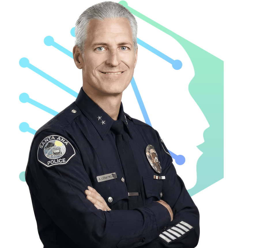 Smiling uniformed police officer with folded arms