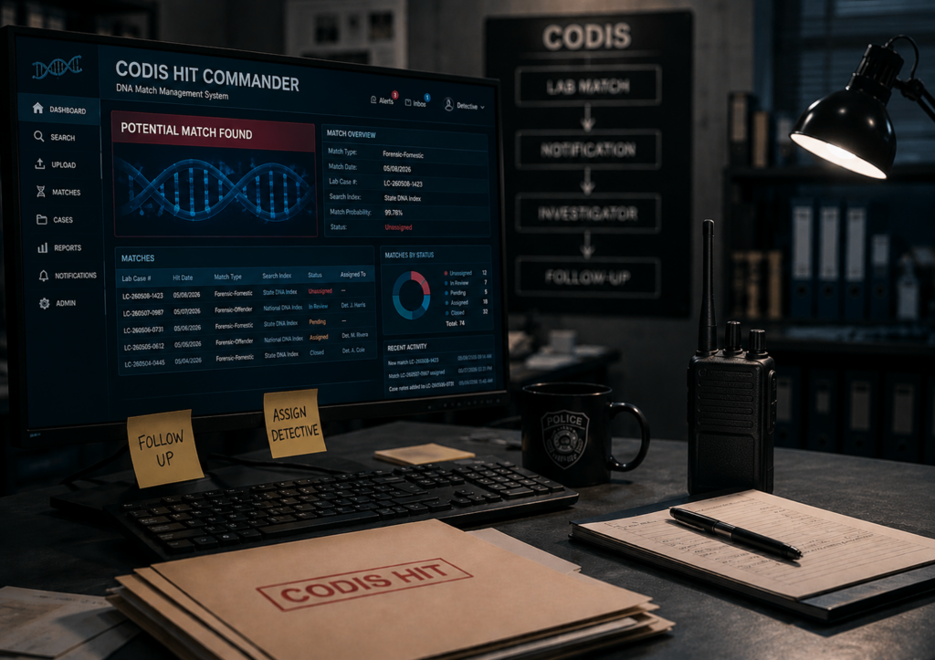 Conceptual CODIS hit tracking and investigative lead management system